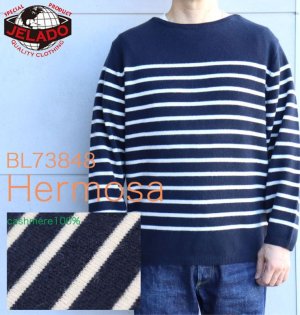画像1: JELADO × GIM ジェラード BL73848 最高級の モンゴル カシミヤ 100% 編みたて ニット " Hermosa ハモサ " 7ゲージ の マルチ ボーダー ニット ネイビー 長袖