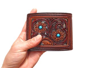 画像10: KC's ケイシイズ 熟練職人 手彫り 手染め の マネークリップ アルチザン DX カービング バスケット・スタンプ 本革 使用 牛革 ターコイズ 