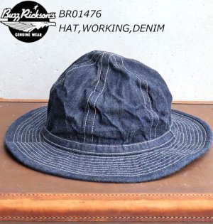 画像1:  BUZZ RICKSON'S バズリクソンズ BR01476 デニムハット　HAT,WORKING,DENIM ワンウォッシュ済み　ARMY アーミー　ミリタリー　グッズ　帽子