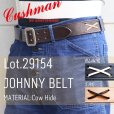 画像1: CUSHMAN クッシュマン Lot.29154 JOHNNY BELT 映画「乱暴者」でマーロン・ブランドが演じる  ジョニーが着用していたベルト を再現した "ジョニーベルト" 40mm カウハイド クロスステッチ クリッピング 仕様 ダブルピン バックル 取り外し可能 タン×ブラックのコンビネーション！ (1)