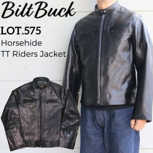 画像1: Bilt Buck by ATTRACTIONS ビルトバック バイ アトラクションズ Lot. 575 Horsehide TT Riders Jacket  黒にこだわった 馬革 シングルライダース カゼインフィニッシュ フルベジタブルタンニング・ホースハイド レザージャケット シングルブレスト モーターサイクルジャケット