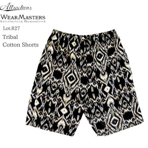 画像1: WEARMASTERS by ATTRACTIONS ウエアマスターズ バイ アトラクションズ 827 Tribal Cotton Shorts トライバル ショーツ ショートパンツ 短パン 通気性 紐 ゴム 民族模様 タトゥー模様 トライバル模様 トライバルデザイン 薄手 50s 綿 コットン 100% madeinjapan