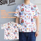 SUN SURF SS3933 COTTON HOPSACK OPEN SHIRT “ハワイへ行こう！” by 柳原良平 with MOOKIE  ムーキーサトウ オープンシャツ コットンホップサック  アンクルトリス オールオーバー・パターン プリント 日本製 madeinjapan