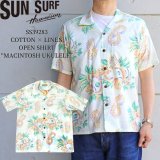 SUN SURF サンサーフ SS39283 COTTON × LINEN OPEN SHIRT “MACINTOSH UKULELE” コットン リネン スラブヤー ン オープンシャツ ウクレレ メニュー柄 マトソンライン フランク・マッキントッシュ ヴィンテージ 復刻 ハワイアンシャツ アロハシャツ 日本製 madeinjapan