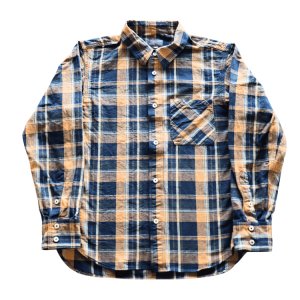 画像3: DELUXEWARE デラックスウエア MV-15 ORANGE NAVY CHECK ミディアムネルシャツ 平織り 無起毛 長袖シャツ 1970年代 オレンジ ネイビー チェック柄 ジンバブエ混合ムラ糸 Madeinjapan 完全日本製