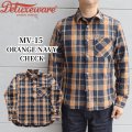 DELUXEWARE デラックスウエア MV-15 ORANGE NAVY CHECK ミディアムネルシャツ 平織り 無起毛 長袖シャツ Madeinjapan 完全日本製