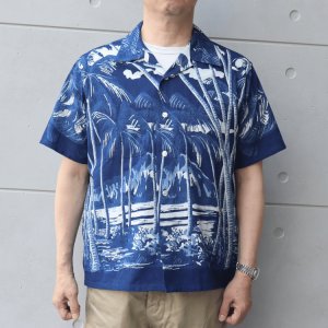 画像2: SUN SURF サンサーフ DK39452 DUKE KAHANAMOKU INDIGO COTTON HAWAIIAN SHIRT “COCONUT PALM & DIAMONDHEAD”ココナッツパーム＆ダイヤモンドヘッド ハワイアンシャツ アロハシャツ 半袖 日本製 made in japan