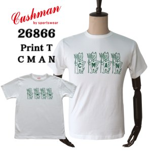 画像1: CUSHMAN クッシュマン 26866 Print T  "C M A N"  プリントT  30番双糸天竺 ミディアムウェイト バインダー仕上げ ワンウォッシュ フロントプリント 半袖Tシャツ コットン100％  日本製
