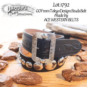 画像1: DAPPER'S × ACE WESTERN BELTS Lot.1792 GO From Tokyo Design Studs Belt Made by ACE WESTERN BELTS ダッパーズ エースウエスタンベルト 職人手打ち スタッズベルト ラウンドヘッドスポッツ 真鍮素材ニッケルメッキ仕上げ