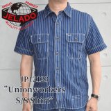 JELADO/ジェラード JP12123 JELADO Unionworkers S/S Shirt/ ジェラード ユニオンワーカーズシャツ WABASHストライプ 半袖シャンブレーシャツ 襟ダブルステッチ 身頃トリプルステッチ ユニオンチケット メタルボタン フラップポケット 日本製