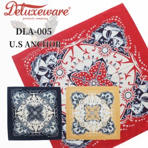 画像1: DELUXEWARE デラックスウエア DLA-005 U.S ANCHOR デラックスウエア リアルバンダナ 片耳使い 地染め抜染 旧式織機 1940年代 4辺中3辺が縫製始末 職人技術 本物品質 綿100％ 日本製