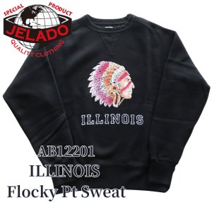 画像1: JELADO/ジェラード AB12201 ILLINOIS Flocky Pt Sweat フロッキープリントスウェット カラーフロッキー 職人手作業 アズマ編み機 丸胴 丸起毛加工 丸編みリブ 最終リリース 特別な一枚 フリーダムスリーブ