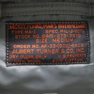 画像13: BUZZ RICKSON'S バズリクソンズ BR15747 Type MA-1 1st MODEL 71st Fighter Interceptor Squadron 第71戦闘迎撃飛行隊プロジェクト・アロー 第26航空師団 ウィリアム・テル1965 スぺシャルオーダー ミリタリー アウター ブルゾン ジャンパー MADE IN JAPAN