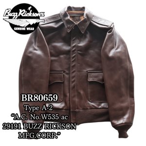 画像1: BUZZ RICKSON'S バズリクソンズ BR80659 Type A-2 “A.C. No.W535 ac 29191 BUZZ RICKSON MFG.CORP.” ブロンコ社 1942年製造モデル 陸軍航空隊 あずき色 赤褐色のラセットブラウン ステッチワーク クロスステッチ