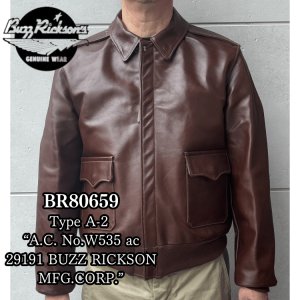 画像1: BUZZ RICKSON'S バズリクソンズ BR80659 Type A-2 “A.C. No.W535 ac 29191 BUZZ RICKSON MFG.CORP.” ブロンコ社 1942年製造モデル 陸軍航空隊 あずき色 赤褐色のラセットブラウン ステッチワーク クロスステッチ