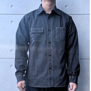 画像2: SUGAR CANE シュガーケーン SC29585 FICTION ROMANCE 8.5oz. BLACK WABASH STRIPE WORK SHIRT ブラックウォバッシュ ストライプワークシャツ ブラックの硫化染料でベース ドットストライプ ヴィンテージウェア