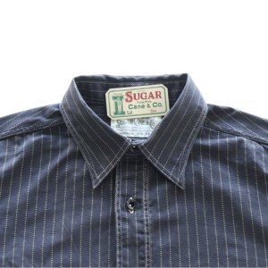 画像4: SUGAR CANE シュガーケーン SC29585 FICTION ROMANCE 8.5oz. BLACK WABASH STRIPE WORK SHIRT ブラックウォバッシュ ストライプワークシャツ ブラックの硫化染料でベース ドットストライプ ヴィンテージウェア