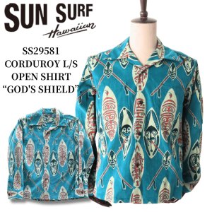 画像1: SUN SURF サンサーフ SS29581 CORDUROY L/S OPEN SHIRT "GOD'S SHIELD" 長袖 アロハシャツ コーデュロイオープンシャツ コットン100%
