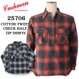 画像1: CUSHMAN クッシュマン 25706 COTTON TWEED CHECK HALF ZIP WORK SHIRTS コットンツイードチェックハーフジップワークシャツ オンブレチェック ハーフジップ チェックシャツ 長袖シャツ (1)