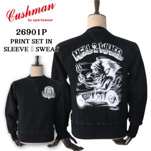 画像1: CUSHMAN クッシュマン 26901P PRINT  SET IN SLEEVE SWEAT HELL ON WHEEL プリントセットインスリーブスウェット トレーナー スウェット 裏起毛 DEVIL プリント エアブラシ アートワーク