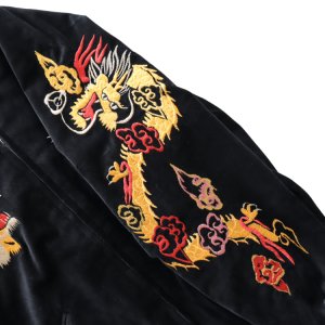 画像9: TAILOR TOYO テーラー東洋 TT15840-119 Mid 1950s Style Velveteen Souvenir Jacket “GOLD DRAGON & GOLD TIGER” × “JAPAN MAP” 別珍スーベニアジャケット 別珍 スカジャン 虎 日本地図リバーシブル 2トーン サテン生地 スーベニアジャケット 刺繍