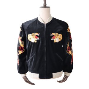 画像2: TAILOR TOYO テーラー東洋 TT15840-119 Mid 1950s Style Velveteen Souvenir Jacket “GOLD DRAGON & GOLD TIGER” × “JAPAN MAP” 別珍スーベニアジャケット 別珍 スカジャン 虎 日本地図リバーシブル 2トーン サテン生地 スーベニアジャケット 刺繍