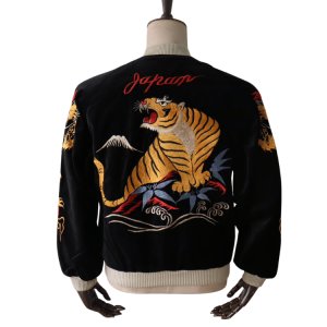 画像3: TAILOR TOYO テーラー東洋 TT15840-119 Mid 1950s Style Velveteen Souvenir Jacket “GOLD DRAGON & GOLD TIGER” × “JAPAN MAP” 別珍スーベニアジャケット 別珍 スカジャン 虎 日本地図リバーシブル 2トーン サテン生地 スーベニアジャケット 刺繍
