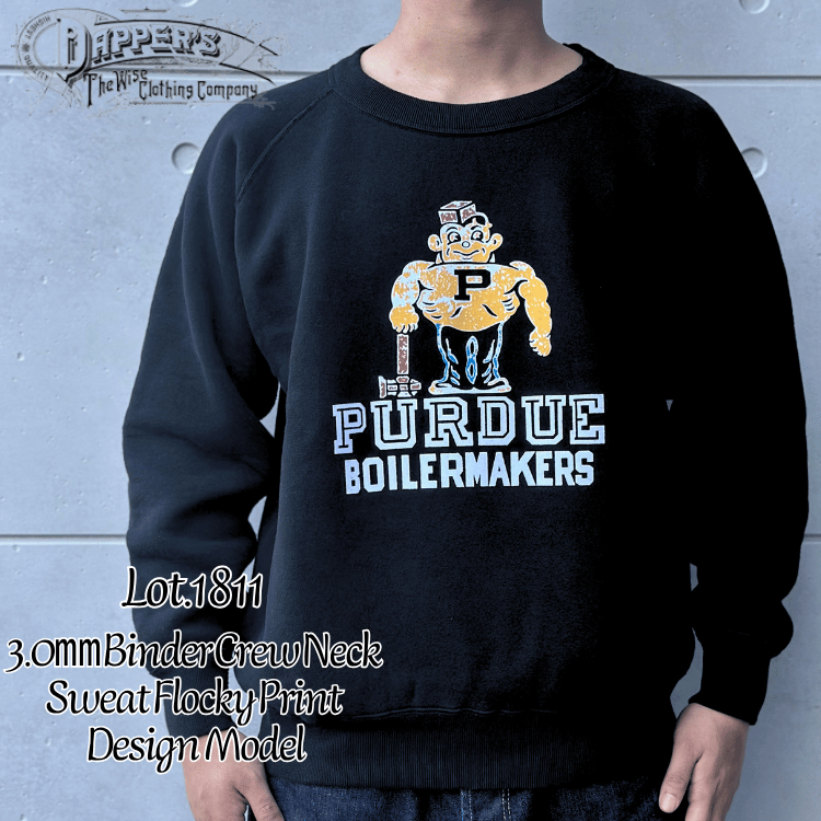 DAPPER'S ダッパーズ 1811 Binder Crew Neck Sweat Flocky Print Design Model バインダークルーネックスウェット フロッキープリントデザインモデル 電着フロッキープリントスウェットシリーズ 先起毛加工 ふっくらした柔らかさ