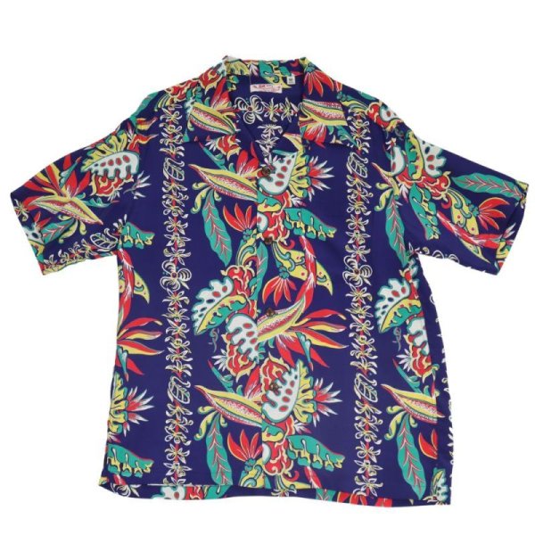 画像2: SUN SURF サンサーフ SS38804 RAYON HAWAIIAN SHIRT “BIRD OF PARADISE & MONSTERA” ハワイアンシャツ  アロハシャツ バードオブアイランド モンステラ ボーダー・パターン レーヨン羽二重 (2)