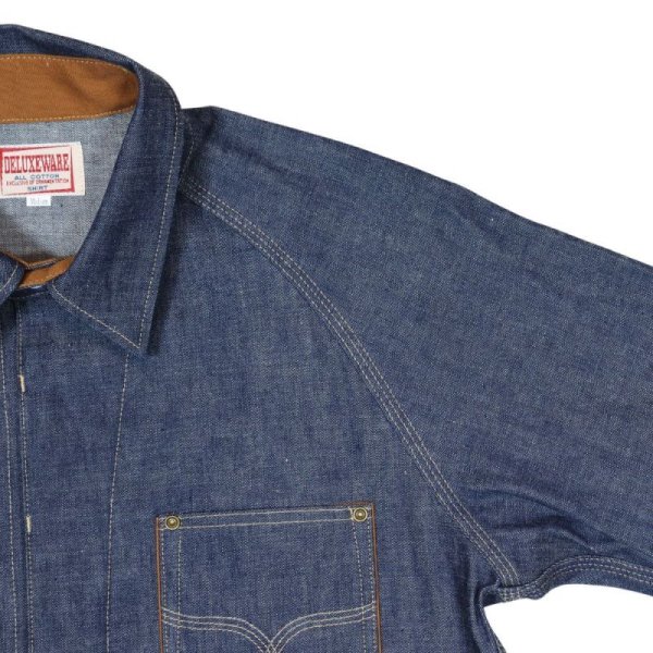 画像9: DELUXEWARE デラックスウエア40s DENIM SHIRT 7640 40sデニムシャツ 人気定番 デニムシャツ ダック裏地 ノンウォッシュ リジット ワークウェア 長袖シャツ コットン100％ 3/1綾織り 10.5ozヴィンテージデニム ザラ織り (9)