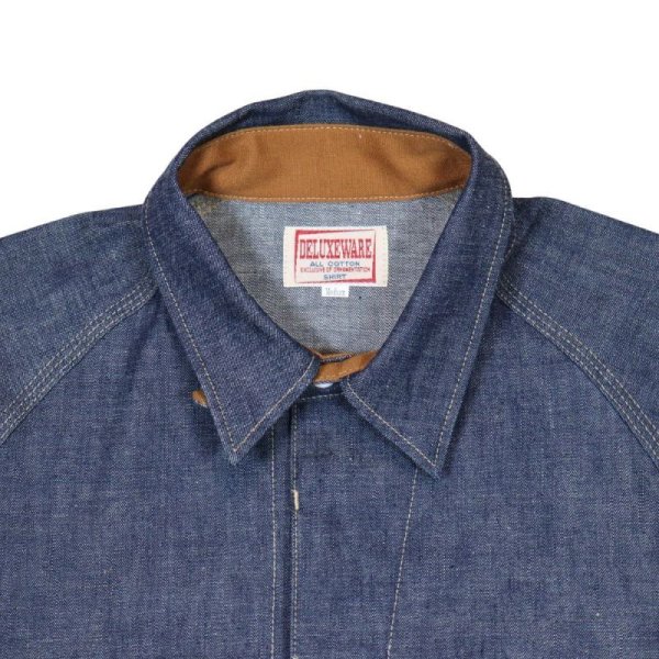 画像7: DELUXEWARE デラックスウエア40s DENIM SHIRT 7640 40sデニムシャツ 人気定番 デニムシャツ ダック裏地 ノンウォッシュ リジット ワークウェア 長袖シャツ コットン100％ 3/1綾織り 10.5ozヴィンテージデニム ザラ織り (7)
