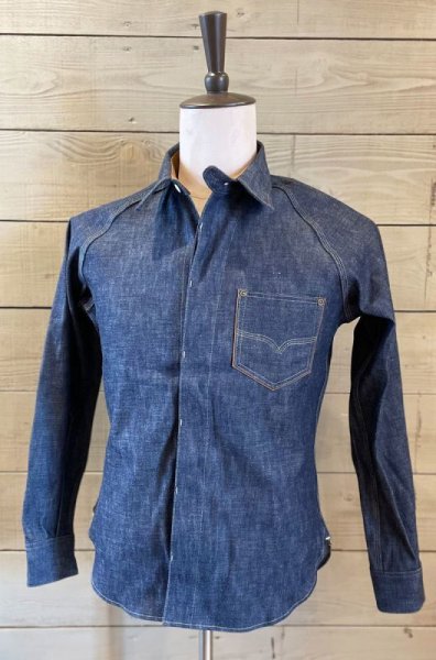 画像2: DELUXEWARE デラックスウエア40s DENIM SHIRT 7640 40sデニムシャツ 人気定番 デニムシャツ ダック裏地 ノンウォッシュ リジット ワークウェア 長袖シャツ コットン100％ 3/1綾織り 10.5ozヴィンテージデニム ザラ織り (2)