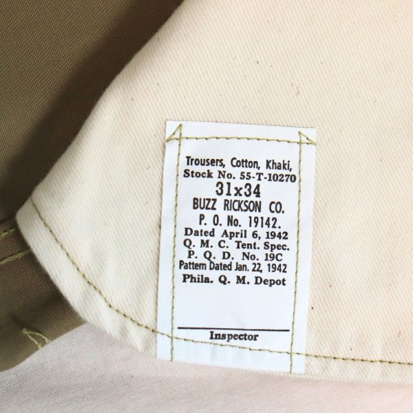 画像15: BUZZ RICKSON'S バズリクソンズ M43036 EARLY MILITARY CHINOS 1942 MODEL (ONE WASH) エアリー ミリタリーチノ 42チノ 42カーキ チノパン ミリタリーパンツ ワークパンツ  ミリタリーチノ 太めシルエット ノンウォシュ 日本製 madeinjapan (15)