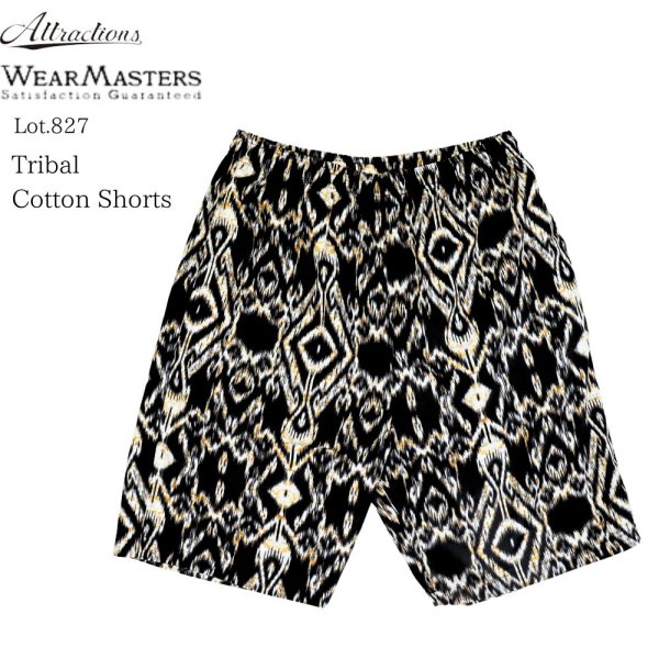 画像1: WEARMASTERS by ATTRACTIONS ウエアマスターズ バイ アトラクションズ 827 Tribal Cotton Shorts トライバル ショーツ ショートパンツ 短パン 通気性 紐 ゴム 民族模様 タトゥー模様 トライバル模様 トライバルデザイン 薄手 50s 綿 コットン 100% madeinjapan (1)