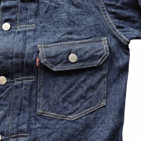 画像7: DELUXEWARE デラックスウエア 1949XJ VINTAGE FIRST JACKET ヴィンテージフォルムを再現したファーストジャケット デニムジャケット Gジャン 1949年 片面赤タブ 針シンチバック最終移行期年代 リベット刻印ビック「Ｏ」鉄ボタン ショートレングス (7)