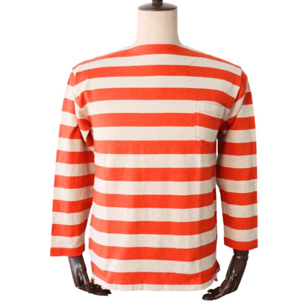 画像2: CUSHMAN クッシュマン 26849 BORDER BOAT NECK TEE ボーダーボートネックTシャツ 8分袖 マリーン cotton コットン (2)