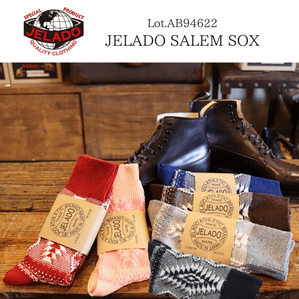 画像1: JELADO ジェラード AB94622 SALEM SOX ブーツソックス ロングソックス ネイティブ made in japan メイドインジャパン オリジナル素材 ソックス 靴下 (1)