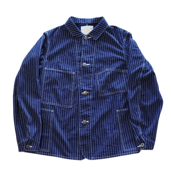 画像4: JELADO ジェラード Steelbeam Coat AG11406 インディゴウォバッシュ カバーオール 青タグ 変形ポケット INDIGO WABASH ストライプ デニムワークジャケット  Madeinjapan (4)