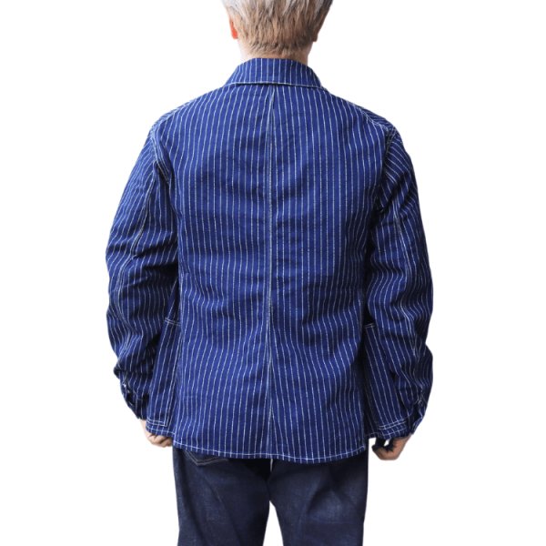 画像3: JELADO ジェラード Steelbeam Coat AG11406 インディゴウォバッシュ カバーオール 青タグ 変形ポケット INDIGO WABASH ストライプ デニムワークジャケット  Madeinjapan (3)