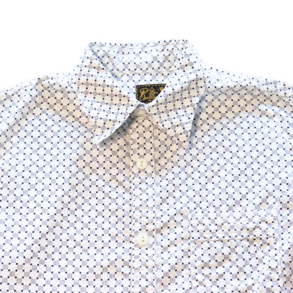 画像4: CUSHMAN クッシュマン 25489 DOT PRINT WORK SHIRTS ドットプリントワークシャツ 長袖 long sleeve アーリースタイル アメカジ カジュアル 縫製仕様 抜染プリント キャリコ ライトオンスコットン100% 猫目ホワイト釦 裾マチガゼット  ユニオンチケット (4)