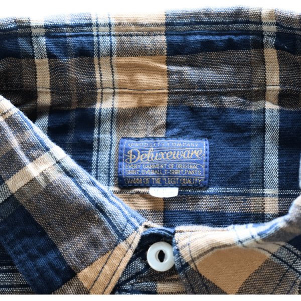 画像6: DELUXEWARE デラックスウエア MV-15 ORANGE NAVY CHECK ミディアムネルシャツ 平織り 無起毛 長袖シャツ 1970年代 オレンジ ネイビー チェック柄 ジンバブエ混合ムラ糸 Madeinjapan 完全日本製 (6)