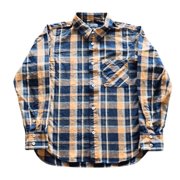 画像3: DELUXEWARE デラックスウエア MV-15 ORANGE NAVY CHECK ミディアムネルシャツ 平織り 無起毛 長袖シャツ 1970年代 オレンジ ネイビー チェック柄 ジンバブエ混合ムラ糸 Madeinjapan 完全日本製 (3)