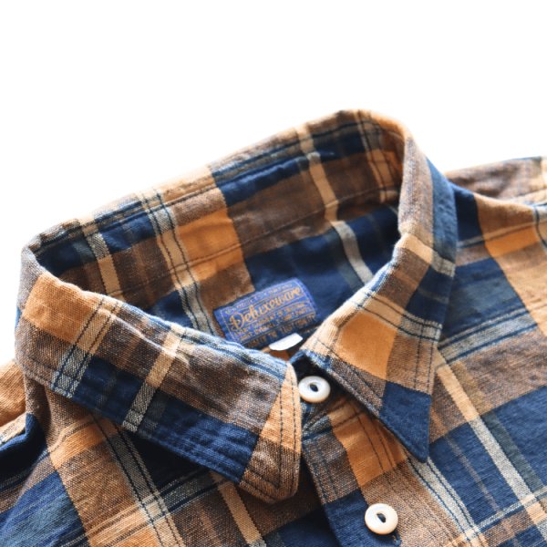 画像5: DELUXEWARE デラックスウエア MV-15 ORANGE NAVY CHECK ミディアムネルシャツ 平織り 無起毛 長袖シャツ 1970年代 オレンジ ネイビー チェック柄 ジンバブエ混合ムラ糸 Madeinjapan 完全日本製 (5)
