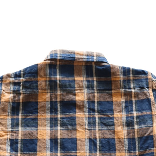 画像12: DELUXEWARE デラックスウエア MV-15 ORANGE NAVY CHECK ミディアムネルシャツ 平織り 無起毛 長袖シャツ 1970年代 オレンジ ネイビー チェック柄 ジンバブエ混合ムラ糸 Madeinjapan 完全日本製 (12)