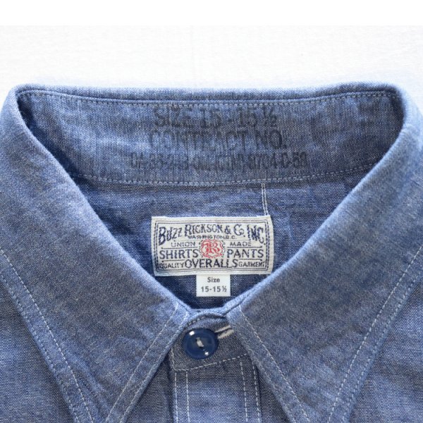 画像5: BUZZ RICKSON'S バズリクソンズ BR35856  BLUE CHAMBRAY WORK SHIRT  ブルーシャンブレーワークシャツ デニムブラウス  シャンブレーシャツ ショートスリーブ 1950年代 米海軍 (5)