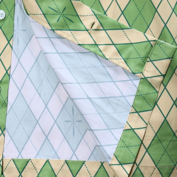 画像8: SAMURAI JEANS サムライジーンズ SSA25-01 蛇アーガイル総柄シャツ 業平菱アーガイル柄レーヨン オーガニック綿サテン生地 貝ボタン 日の丸ネーム ワンウォッシュ 半袖シャツ madeinjapan 日本製 (8)