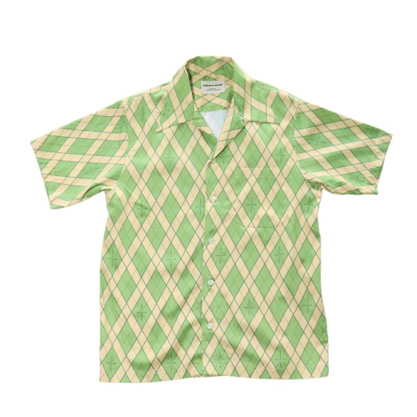 画像2: SAMURAI JEANS サムライジーンズ SSA25-01 蛇アーガイル総柄シャツ 業平菱アーガイル柄レーヨン オーガニック綿サテン生地 貝ボタン 日の丸ネーム ワンウォッシュ 半袖シャツ madeinjapan 日本製 (2)
