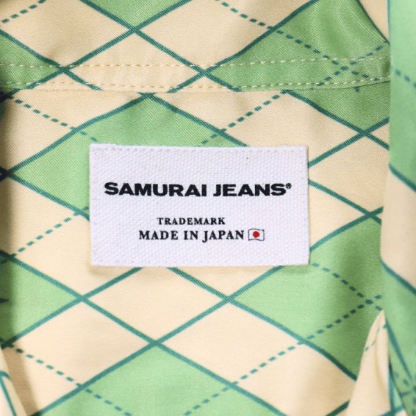 画像4: SAMURAI JEANS サムライジーンズ SSA25-01 蛇アーガイル総柄シャツ 業平菱アーガイル柄レーヨン オーガニック綿サテン生地 貝ボタン 日の丸ネーム ワンウォッシュ 半袖シャツ madeinjapan 日本製 (4)