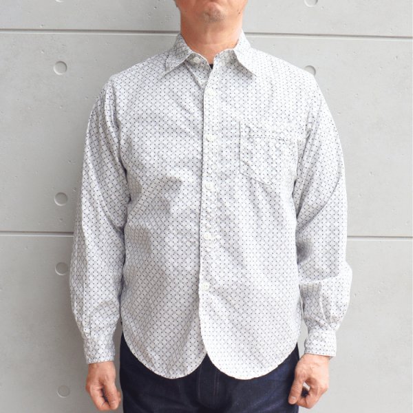 画像2: CUSHMAN クッシュマン 25489 DOT PRINT WORK SHIRTS ドットプリントワークシャツ 長袖 long sleeve アーリースタイル アメカジ カジュアル 縫製仕様 抜染プリント キャリコ ライトオンスコットン100% 猫目ホワイト釦 裾マチガゼット  ユニオンチケット (2)