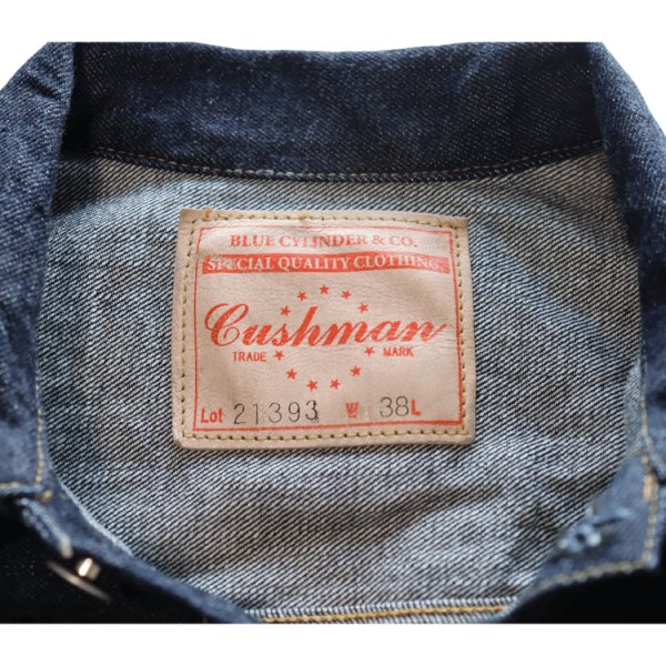 画像11: CUSHMAN  クッシュマン 21393 13.5oz. XX DENIM FIRST MODEL 1st Type Gジャン デニムジャケット CUSHMANオリジナルタックボタン 山羊革パッチ 鉄製2本針SOLIDE針刺しバックル ONE WASH ワンウォッシュ (11)